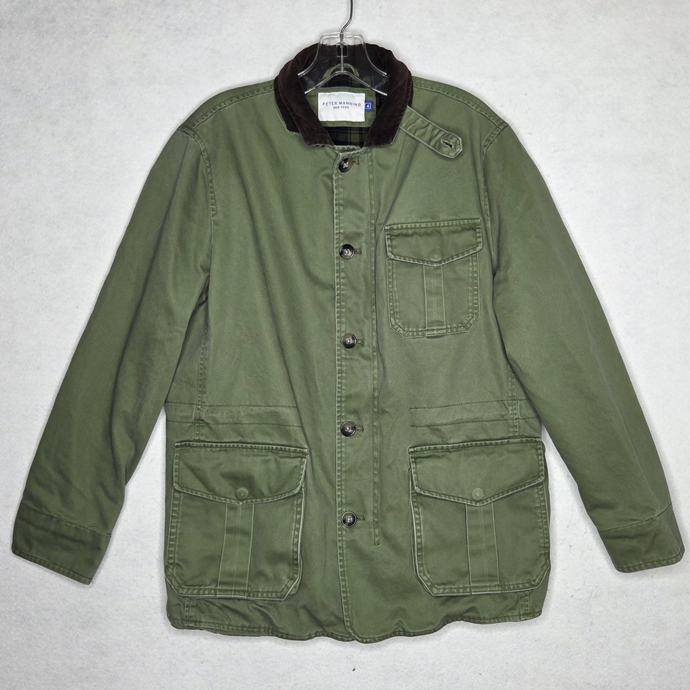 Peter Manning Sz 4 Green Flannel Lined Zip Tribeca Field Jacket Corduroy Collar